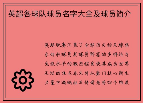 英超各球队球员名字大全及球员简介